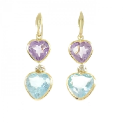 Bông tai Amethyst 750YG hình trái tim - Hàng hiệu Authentic