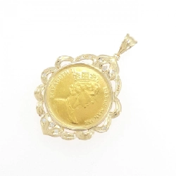 K18YG(枠) Dây chuyền đồng xu kim cương 0.08CT - Hàng hiệu Authentic