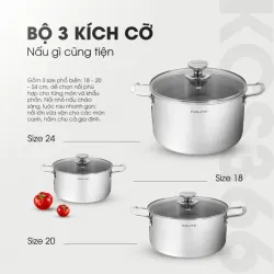 Bộ 3 nồi inox liền khối KALITE KCS366 – Bộ 3 size 18-20-24cm linh hoạt 782563