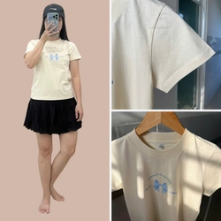 Áo Thun Nữ Cotton Vàng In Nơ Size SML Hàng Mới 316053