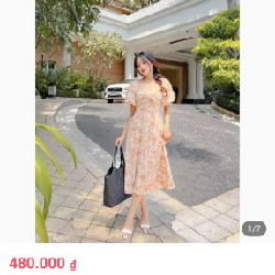 KOOKY HOUSE - ĐẦM FIONA DRESS - Đầm hoa dáng dài thiết kế cổ vuông nơ trước ngực xinh xắn