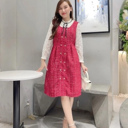 Váy bầu MD Maternity dạ tweed đỏ size L mặc 1 lần ko kèm sơmi