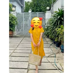 Pass đầm linen màu vàng size S 1058726