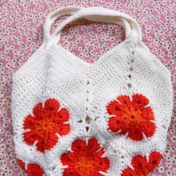 TÚI LEN MÓC TAY HOẠ TIẾT HOA PHƯỢNG ĐỎ - HANDMADE CROCHET BAG 763505