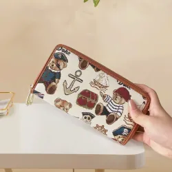 Ví Nữ Dài Cầm Tay 2 Ngăn Kéo Sang Trọng, Ví Thêu Hình Gấu Dễ Thương 574785