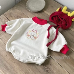 Suit bé rồng kèm mũ vải Nỉ mềm mại, dày vừa phải cho trẻ sơ sinh 3-5kg
