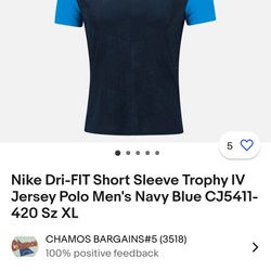 Nike Dri-FIT Short Sleeve Trophy IV Jersey Polo Men's Navy Blue CJ5411- 420 Sz XL