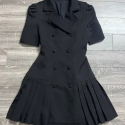 Váy nữ cổ vest màu đen Size S, eo <70 thời trang công sở 1027097