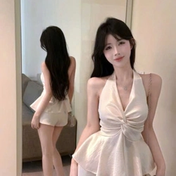 Áo Đũi Cổ Yếm Xoắn Ngực Hở Lưng Nhún Smocking Quyến Rũ Mặc Đi Chơi, Đi Biển 551182
