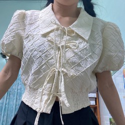 Áo croptop cột nơ size S màu vàng nhạt hàng quảng châu 142568