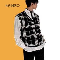 Áo len gile from rộng sweater caro