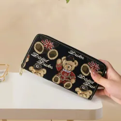 Ví Nữ Dài Cầm Tay 2 Ngăn Kéo Sang Trọng, Ví Thêu Hình Gấu Dễ Thương 574785