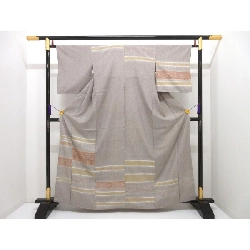 Kimono thăm viếng, lụa nhuộm, chế tác vàng Yuzen, có thắt nút - Hàng hiệu Authentic