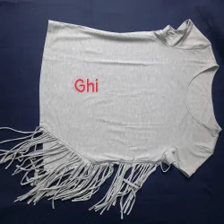 Áo phông nữ kiểu, sz M, màu ghi tua rua sườn và màu trắng phối vải gấu áo