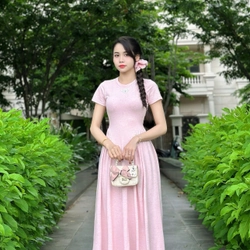 VÁY ĐÔI / COUPLE MẸ VÀ BÉ GÁI váy đầm maxi thun cột nơ phía sau kèm chun cột tóc 474127