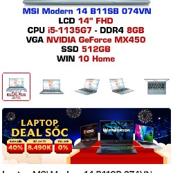 Laptop MSI Modern 14 B11SB 074VN 58301