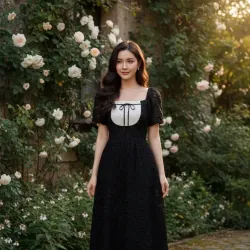 Váy Ren Đen Phối Trắng Vintage 1001214