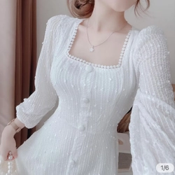 Đầm dự tiệc đầm trắng cổ vuông tay phồng dáng dài Lucas Dress 462311
