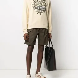 Áo sweatshirt Kenzo tay dài thêu đầu hổ màu vàng kem 760776