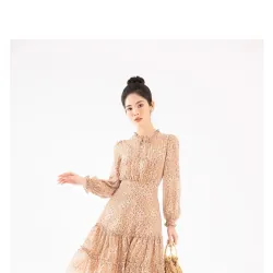 Đầm tay dài NEM FASHION họa tiết nhỏ size S màu be 936973