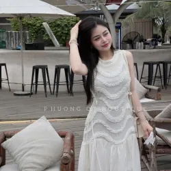 Chân váy dài nữ thượng tuần ren cao cấp màu trắng size M 1024445