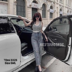 Quần jeans nữ TDmi rách xanh đậm Q004