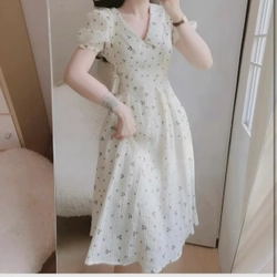 Đầm tiểu thư bồng bềnh, chất xốp hoa, size M, mặc 1 lần  462066