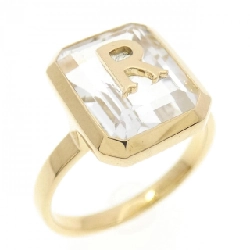 K18YG Chữ cái R Nhẫn Topaz Trắng - Hàng hiệu Chính hãng