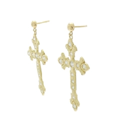 K18YG Bông tai kim cương hình chữ thập - Hàng hiệu Chính hãng 870224