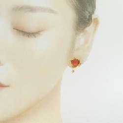 K18YG Đôi bông tai san hô 7.5mm - Hàng hiệu Chính hãng 870183