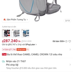 Balo camel 12L màu xám hàng như mới 503705