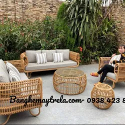 Bàn ghế sofa tổ yến mây nhựa phòng khách 746377