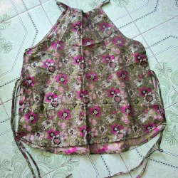 Áo yếm gấm hoa The Kat size M màu xanh rêu họa tiết hoa mới nguyên áo chụp mẫu 