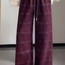 Quần kẻ suông ống rộng, chất liệu dạ dày dặn mềm mại thiết kế trẻ trung năng động  606574