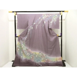 Kimono thăm viếng, chế tác màu vàng Yuzen, nhuộm ombre, kích thước L