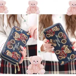 Ví Nữ Dài Cầm Tay 2 Ngăn Kéo Sang Trọng, Ví Thêu Hình Gấu Dễ Thương 574785