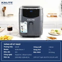 Nồi chiên hơi nước KALITE STEAM 7 MÀU XÁM chính hãng mới 100% dung tích 7L 572303