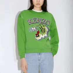 Áo nỉ Kenzo unisex thêu đầu hổ và chữ màu xanh lá 757828