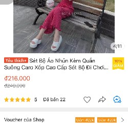 Sét áo nhún kèm quần suông caro xốp cao cấp 11115