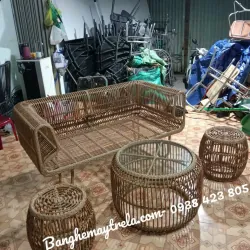 Bàn ghế sofa tổ yến mây nhựa phòng khách 746377