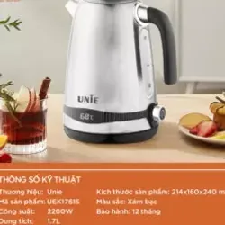 🌟 Ấm siêu tốc UNIE UEK1761S – Chất liệu inox 304 bền bỉ, nấu nước chuẩn ngon, sạch sẽ! 716126