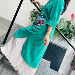 Áo sơ mi nữ dài tay thêu hoa phối màu xanh dương 961353