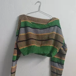 ÁO LEN DỆT KIM TAY DÀI CROPTOP KẺ SỌC XANH 745596