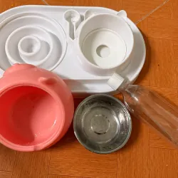 Chén / Bát ăn cho thú cưng chén inox chống gù kèm khay bình cấp nước tự động chống kiến 929646