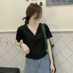 ÁO NỮ  MÀU ĐEN MÙA HÈ XẾP LY CỔ CHỮ V  NGẮN TAY GIÓ NHẸ NHÀNG SIZE XL  792388