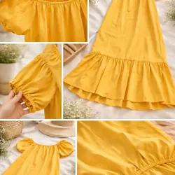 Váy xuông Vàng bo chun cổ 973127