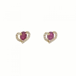 K18YG Heart Ruby Earrings 0.66CT - Hàng hiệu Authentic