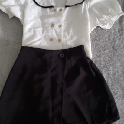 Set áo sơ mi crop, quần váy  12655