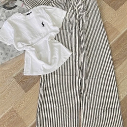 Set bộ áo babytee mix quần xuông kẻ dọc 478871