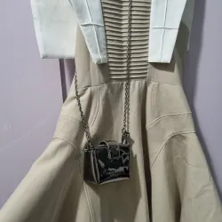 Váy nữ phối tấm lưới kiểu dáng công sở màu be 746065